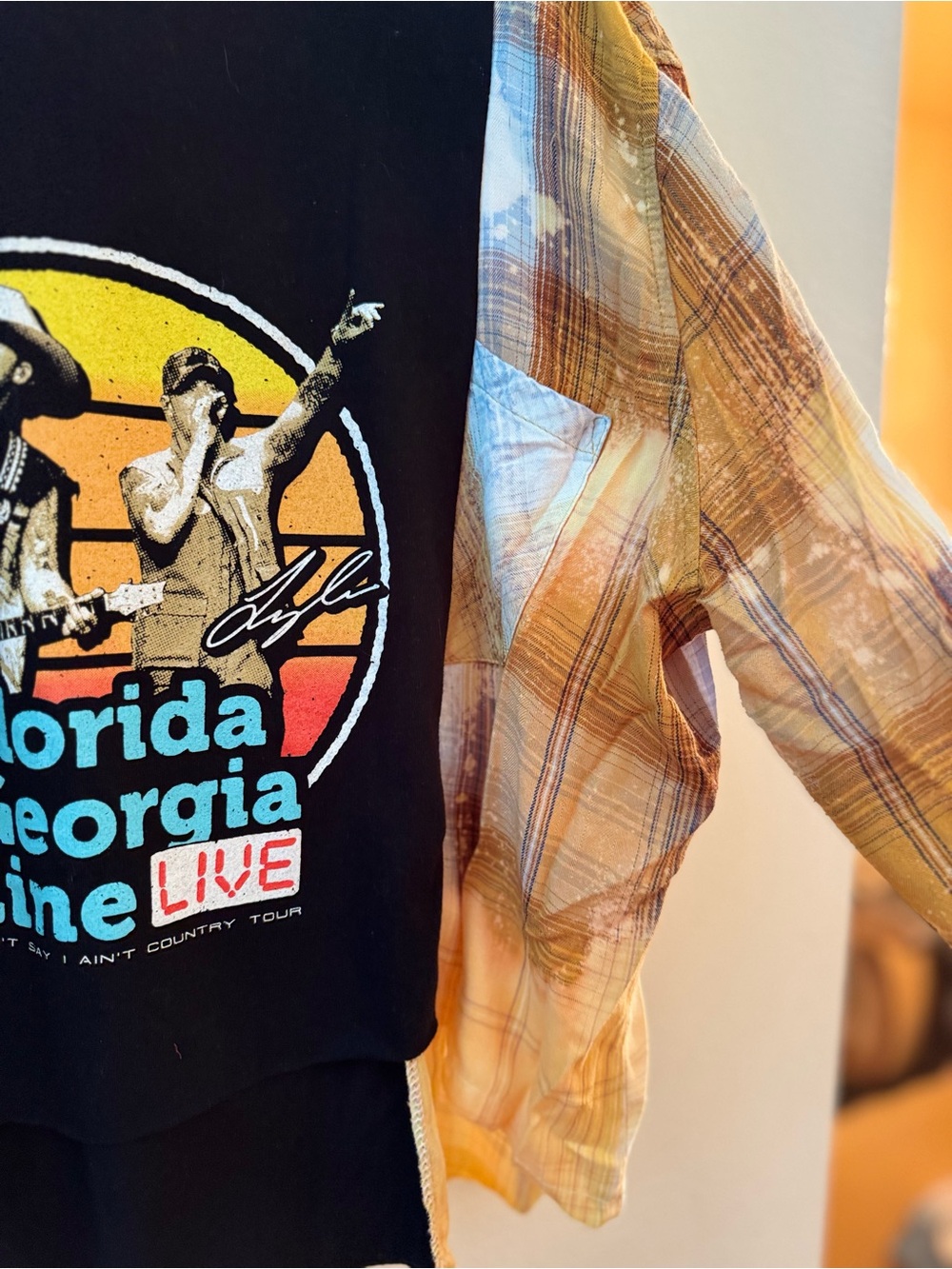 FLORIDA GEORGIA LINE Reworked Band Tee Flannel Upcycled Festival Top OOAK - Picture 4 of 10
